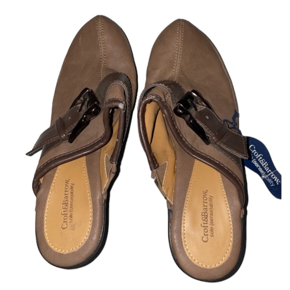 Croft & Barrow Womens Brown Suede Leather  Mule 'Clog Size 7
